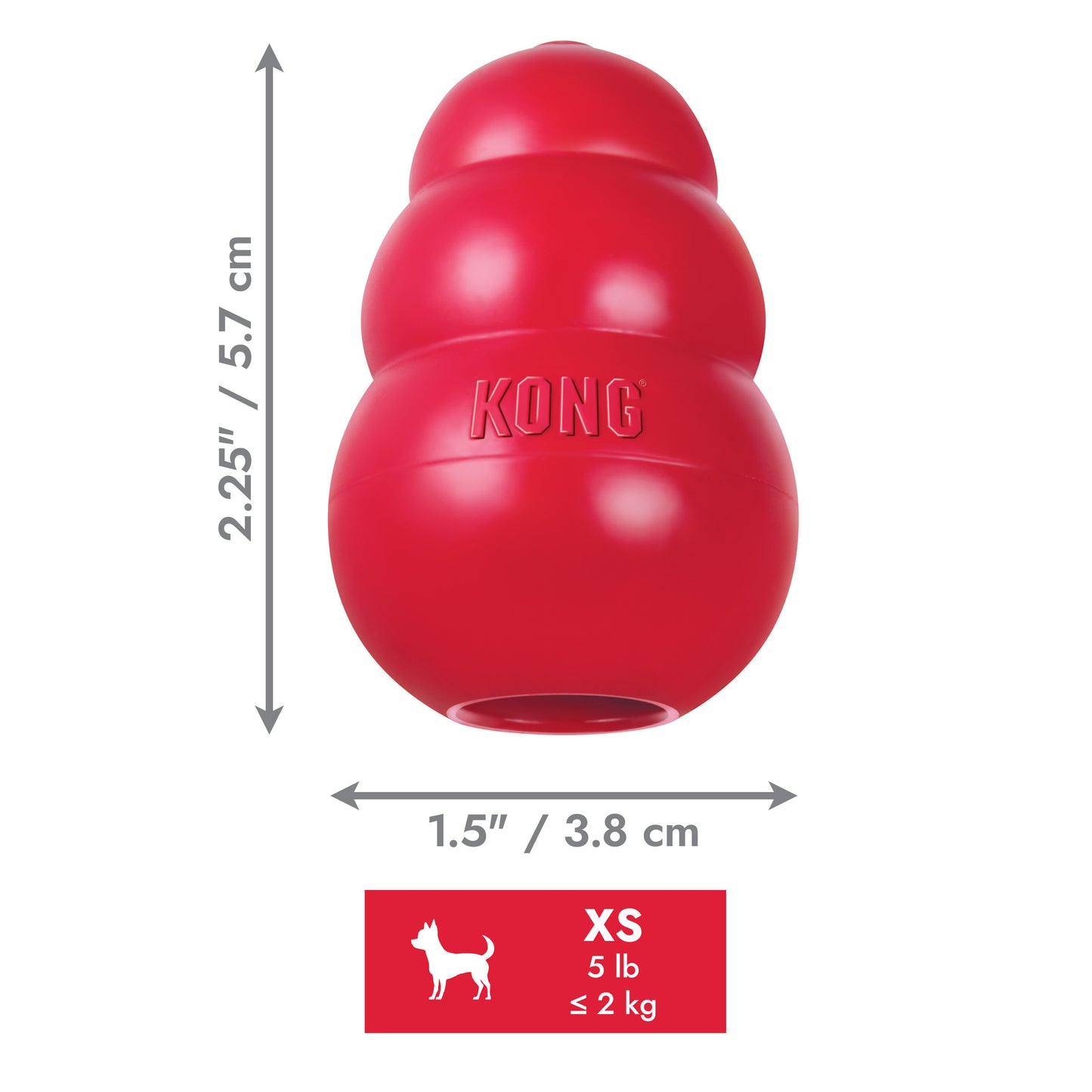 KONG Classic Dog Toy Red - Medium | Small | Durable Rubber Chew & Treat Toy - Dimensions