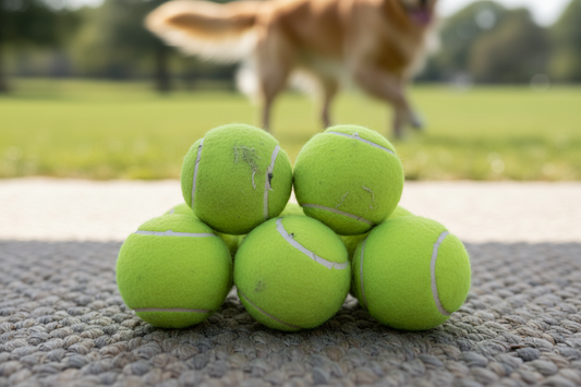 Non-abrasive tennis balls for dog training 4 pack